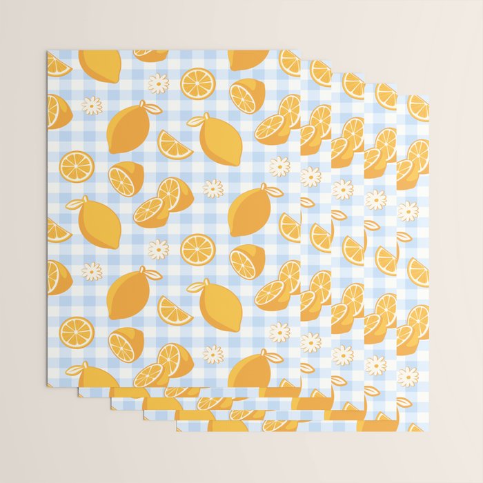 Lemons on Pastel Blue Gingham Wrapping Paper Gallery Image 3
