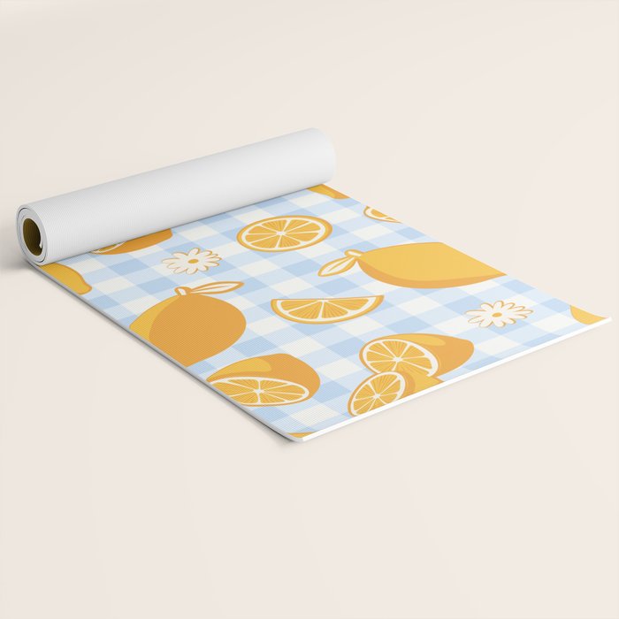 Lemons on Pastel Blue Gingham Yoga Mat Gallery Image 2