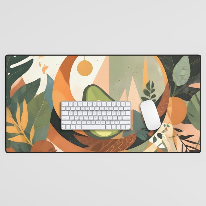 Lunar Avocado, Abstract Quirky Whimsical Moon Fruits, Concept Food Mood Eclectic Shapes Contemporary, Bohemian Colorful Mexican Illustration, 70s Mob Wife Aesthetic, Butter Pride Summer Grad Gifts Desk Mat Gallery Image 1