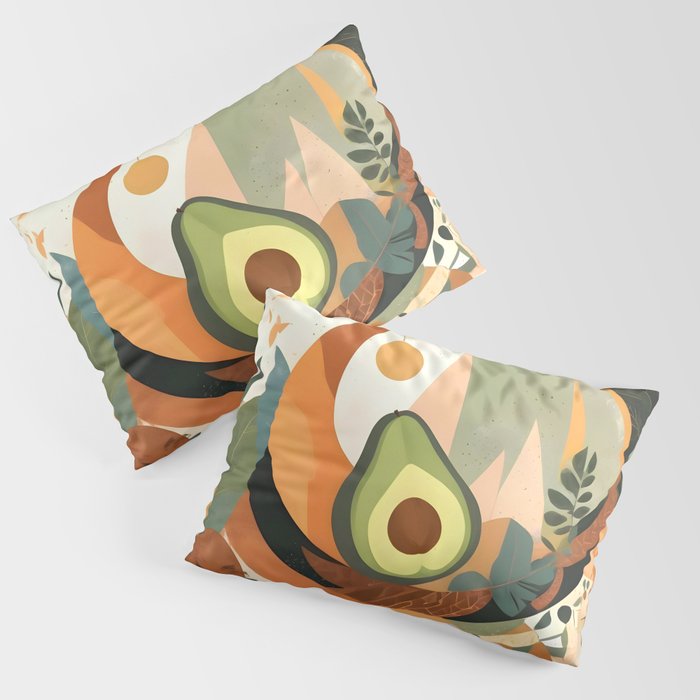 Lunar Avocado, Abstract Quirky Whimsical Moon Fruits, Concept Food Mood Eclectic Shapes Contemporary, Bohemian Colorful Mexican Illustration, 70s Mob Wife Aesthetic, Butter Pride Summer Grad Gifts Pillow Sham Gallery Image 1