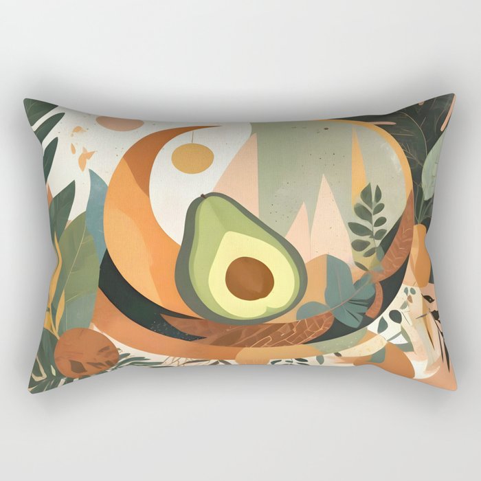 Lunar Avocado, Abstract Quirky Whimsical Moon Fruits, Concept Food Mood Eclectic Shapes Contemporary, Bohemian Colorful Mexican Illustration, 70s Mob Wife Aesthetic, Butter Pride Summer Grad Gifts Rectangular Pillow Gallery Image 1
