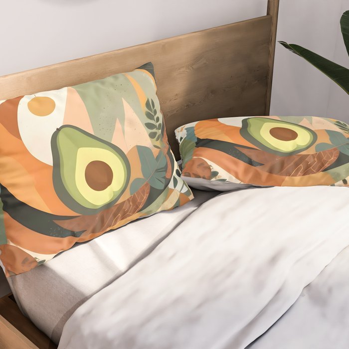 Lunar Avocado, Abstract Quirky Whimsical Moon Fruits, Concept Food Mood Eclectic Shapes Contemporary, Bohemian Colorful Mexican Illustration, 70s Mob Wife Aesthetic, Butter Pride Summer Grad Gifts Pillow Sham Gallery Image 2
