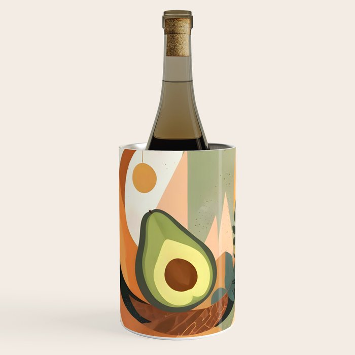 Lunar Avocado, Abstract Quirky Whimsical Moon Fruits, Concept Food Mood Eclectic Shapes Contemporary, Bohemian Colorful Mexican Illustration, 70s Mob Wife Aesthetic, Butter Pride Summer Grad Gifts Wine Chiller Gallery Image 1
