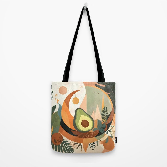 Lunar Avocado, Abstract Quirky Whimsical Moon Fruits, Concept Food Mood Eclectic Shapes Contemporary, Bohemian Colorful Mexican Illustration, 70s Mob Wife Aesthetic, Butter Pride Summer Grad Gifts Tote Bag Gallery Image 2