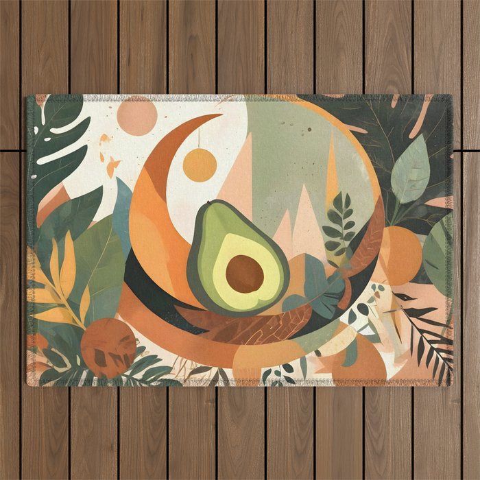 Lunar Avocado, Abstract Quirky Whimsical Moon Fruits, Concept Food Mood Eclectic Shapes Contemporary, Bohemian Colorful Mexican Illustration, 70s Mob Wife Aesthetic, Butter Pride Summer Grad Gifts Outdoor Rug Gallery Image 1