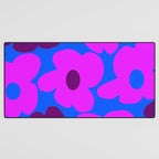 Large Pink and Purple Retro Flowers Blue Background #decor #society6 #buyart Desk Mat Gallery Image 3
