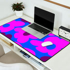 Large Pink and Purple Retro Flowers Blue Background #decor #society6 #buyart Desk Mat Gallery Image 2
