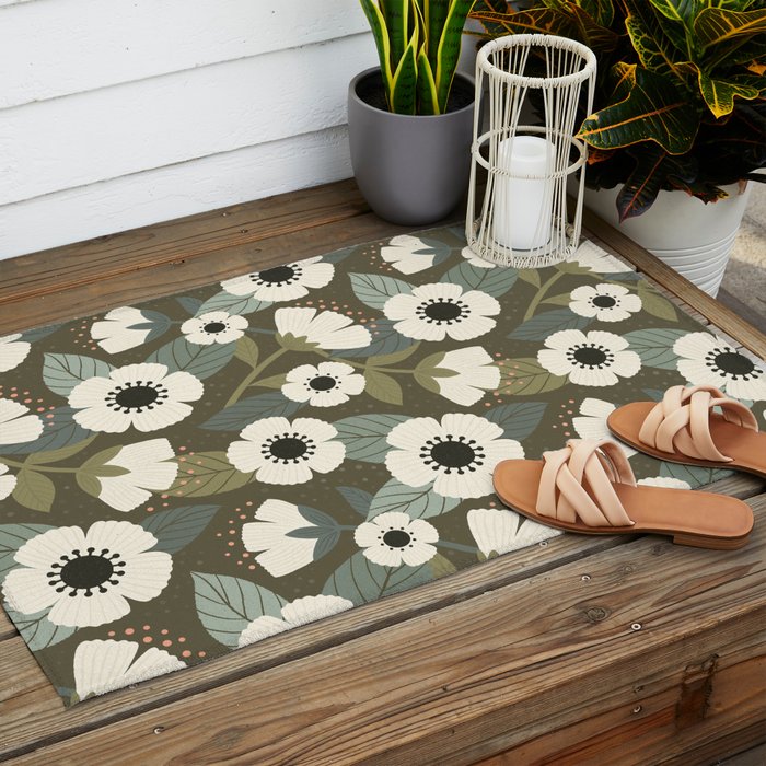 Flower Blossoms and Leaves Outdoor Rug Gallery Image 2