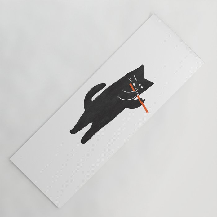 Black cat with flute Yoga Mat Gallery Image 1