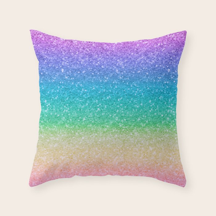Rainbow Glitter Throw Pillow Gallery Image 1