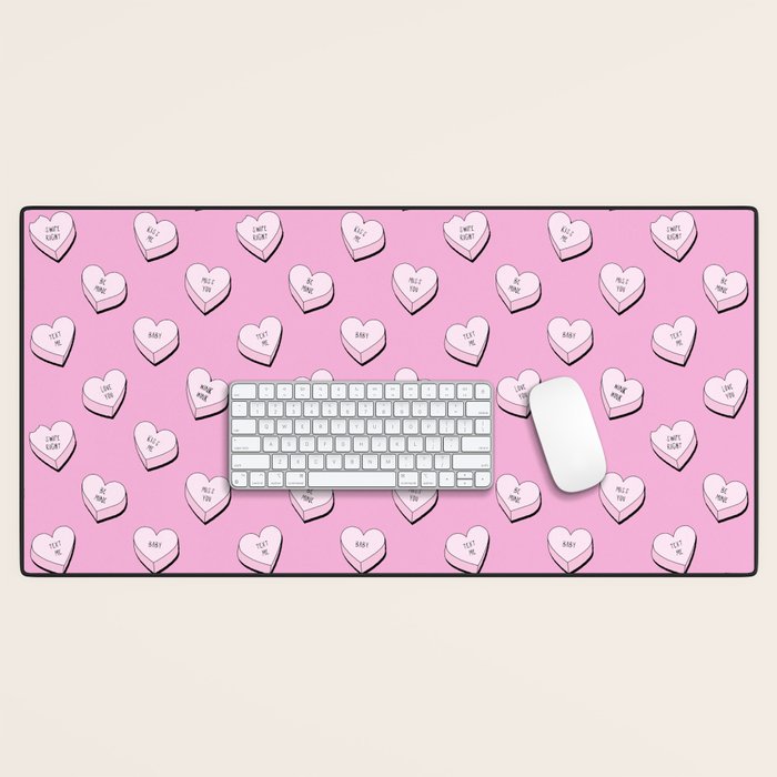 Pink love heart candy cartoon pattern Desk Mat Gallery Image 1