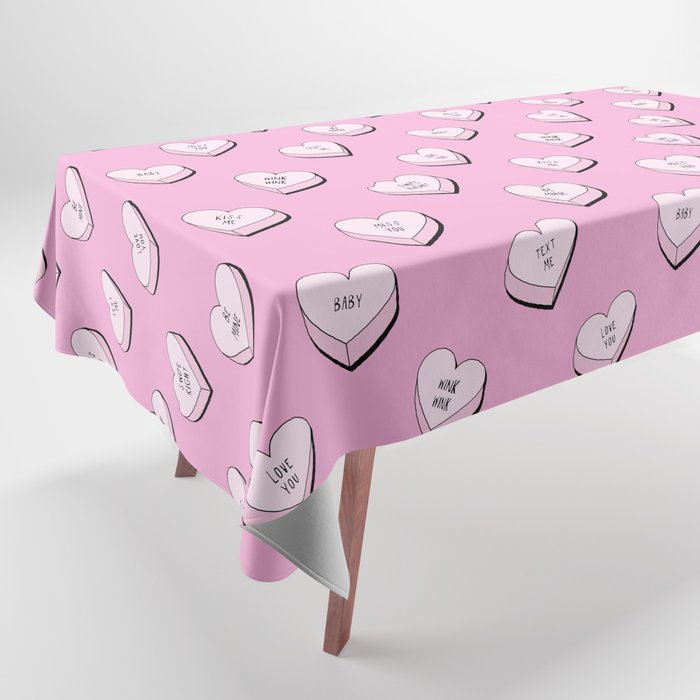 Pink love heart candy cartoon pattern Tablecloth Gallery Image 1