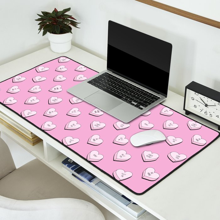 Pink love heart candy cartoon pattern Desk Mat Gallery Image 2