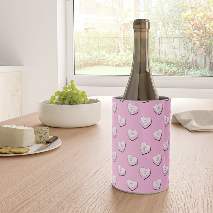 Pink love heart candy cartoon pattern Wine Chiller Gallery Image 4
