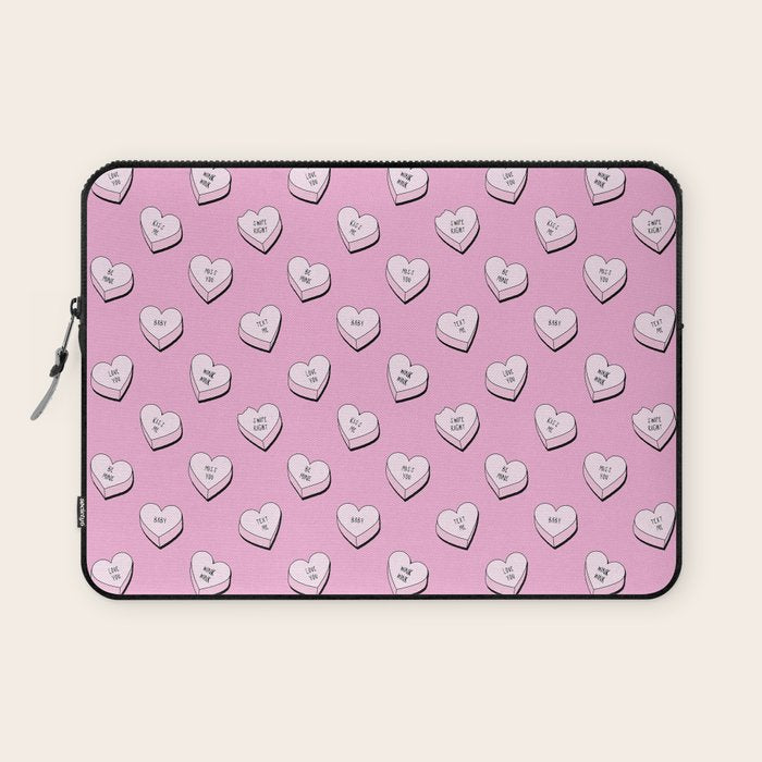 Pink love heart candy cartoon pattern Laptop Sleeve Gallery Image 1