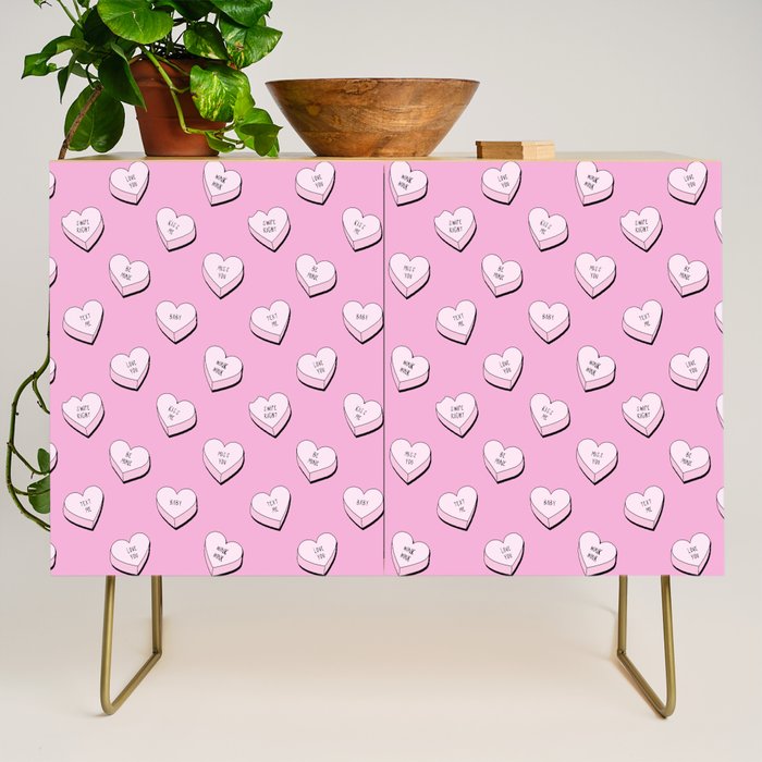Pink love heart candy cartoon pattern Credenza Gallery Image 1
