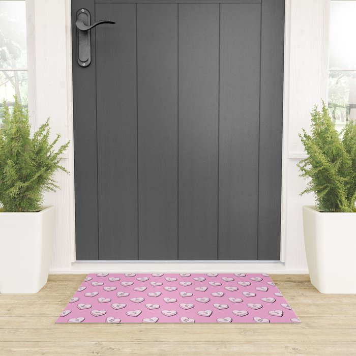 Pink love heart candy cartoon pattern Welcome Mat Gallery Image 3