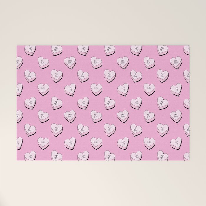 Pink love heart candy cartoon pattern Welcome Mat Gallery Image 1