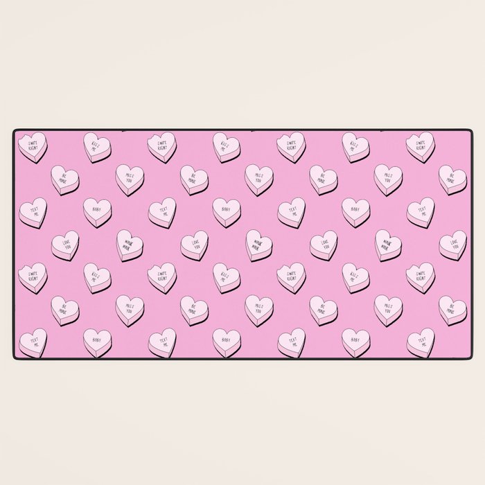 Pink love heart candy cartoon pattern Desk Mat Gallery Image 3