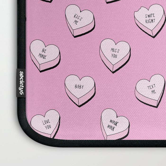 Pink love heart candy cartoon pattern Laptop Sleeve Gallery Image 3