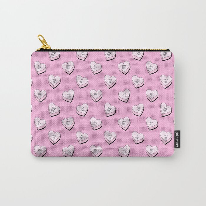Pink love heart candy cartoon pattern Carry All Pouch Gallery Image 1