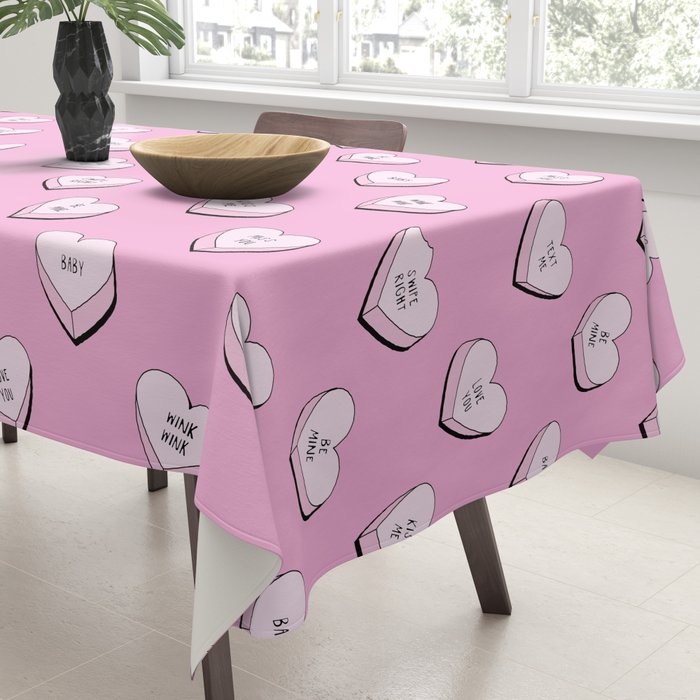 Pink love heart candy cartoon pattern Tablecloth Gallery Image 3