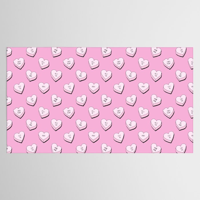 Pink love heart candy cartoon pattern Tablecloth Gallery Image 2