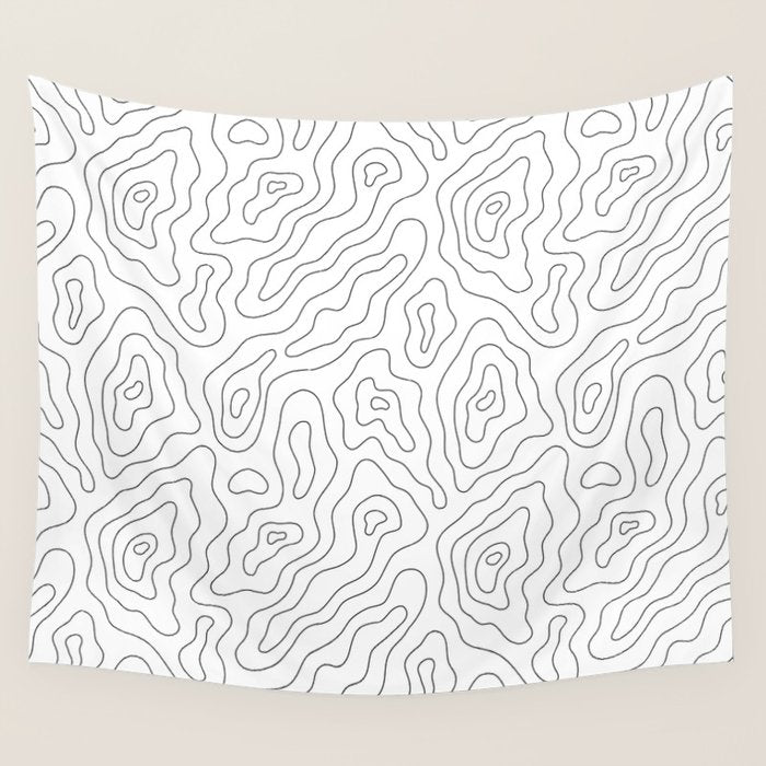 Abstract topography map line art pattern Wall Tapestry Gallery Image 1