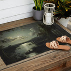 The Beautiful Ruins, Boats on a Moonlit Lake with Gothic Church landscape painting by Sebastian Pether Outdoor Rug Gallery Image 2