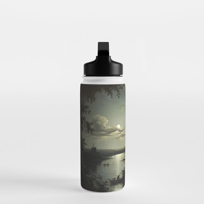The Beautiful Ruins, Boats on a Moonlit Lake with Gothic Church landscape painting by Sebastian Pether Water Bottle Gallery Image 3