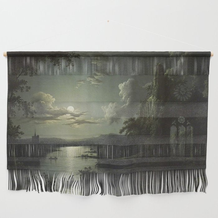 The Beautiful Ruins, Boats on a Moonlit Lake with Gothic Church landscape painting by Sebastian Pether Wall Hanging Gallery Image 1
