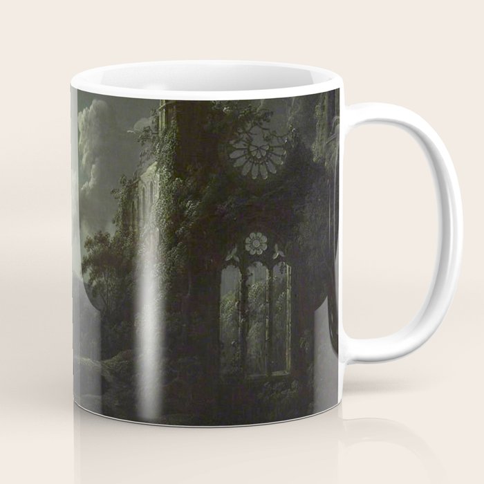 The Beautiful Ruins, Boats on a Moonlit Lake with Gothic Church landscape painting by Sebastian Pether Coffee Mug Gallery Image 1