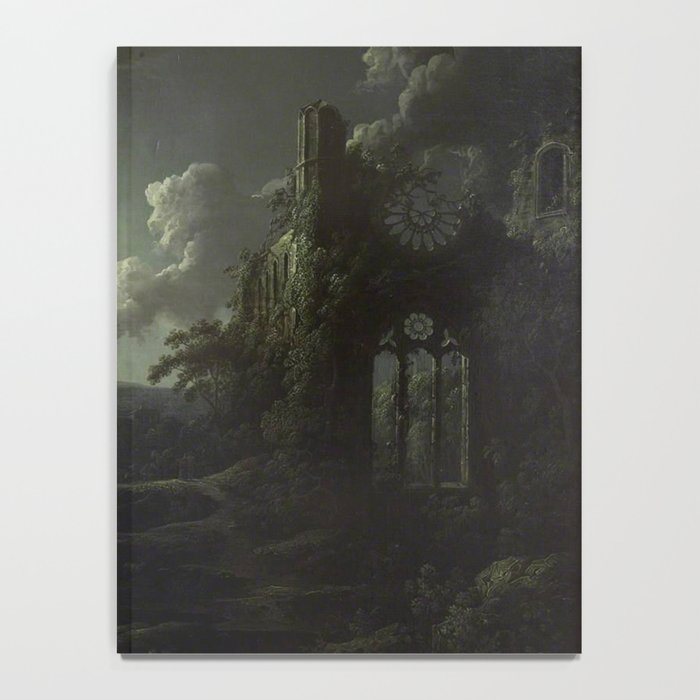 The Beautiful Ruins, Boats on a Moonlit Lake with Gothic Church landscape painting by Sebastian Pether Notebook Gallery Image 4