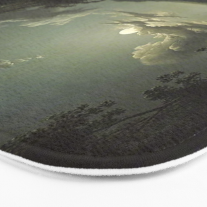 The Beautiful Ruins, Boats on a Moonlit Lake with Gothic Church landscape painting by Sebastian Pether Bath Mat Gallery Image 3