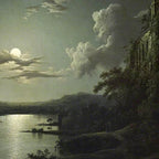 The Beautiful Ruins, Boats on a Moonlit Lake with Gothic Church landscape painting by Sebastian Pether Coffee Mug Gallery Image 2