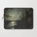 The Beautiful Ruins, Boats on a Moonlit Lake with Gothic Church landscape painting by Sebastian Pether Laptop Sleeve Gallery Image 1