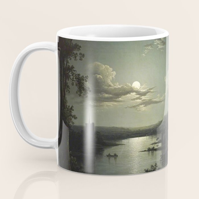 The Beautiful Ruins, Boats on a Moonlit Lake with Gothic Church landscape painting by Sebastian Pether Coffee Mug Gallery Image 3