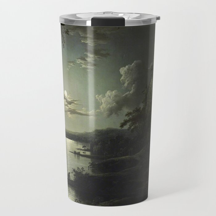 The Beautiful Ruins, Boats on a Moonlit Lake with Gothic Church landscape painting by Sebastian Pether Travel Mug Gallery Image 1