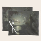The Beautiful Ruins, Boats on a Moonlit Lake with Gothic Church landscape painting by Sebastian Pether Placemat Gallery Image 1