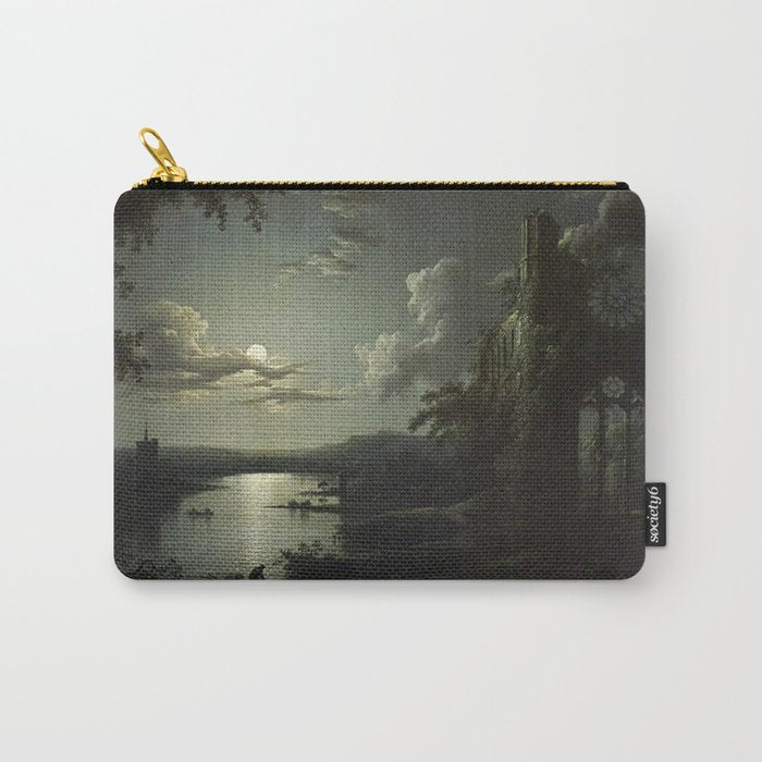 The Beautiful Ruins, Boats on a Moonlit Lake with Gothic Church landscape painting by Sebastian Pether Carry All Pouch Gallery Image 1