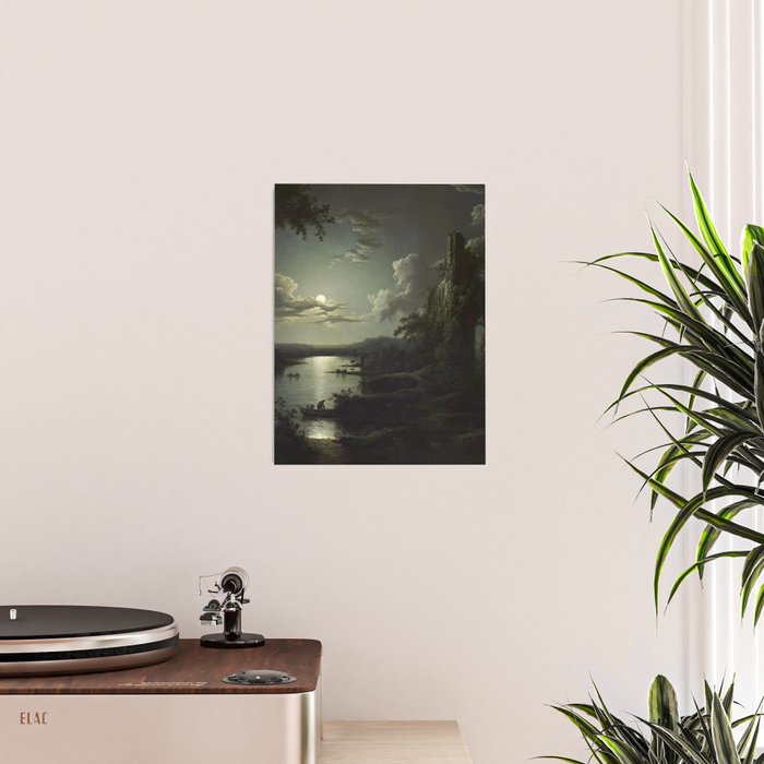 The Beautiful Ruins, Boats on a Moonlit Lake with Gothic Church landscape painting by Sebastian Pether Poster Gallery Image 2