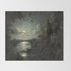 The Beautiful Ruins, Boats on a Moonlit Lake with Gothic Church landscape painting by Sebastian Pether Throw Blanket Gallery Image 2