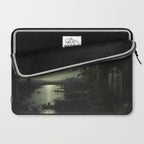 The Beautiful Ruins, Boats on a Moonlit Lake with Gothic Church landscape painting by Sebastian Pether Laptop Sleeve Gallery Image 2