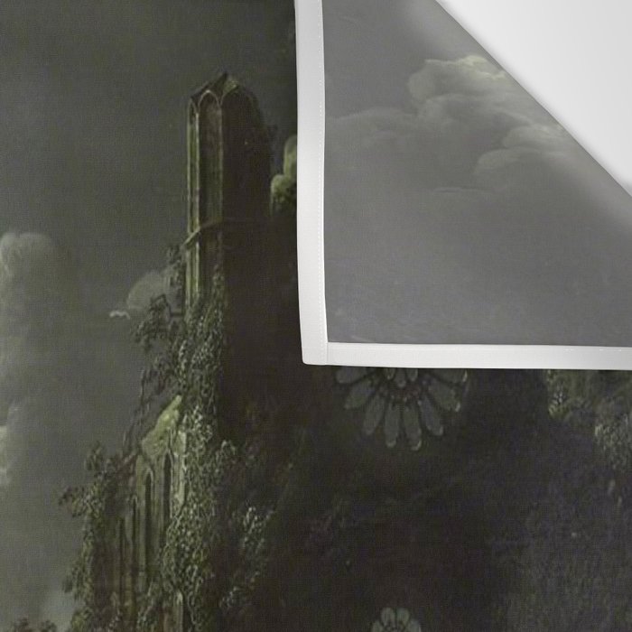 The Beautiful Ruins, Boats on a Moonlit Lake with Gothic Church landscape painting by Sebastian Pether Wall Tapestry Gallery Image 3