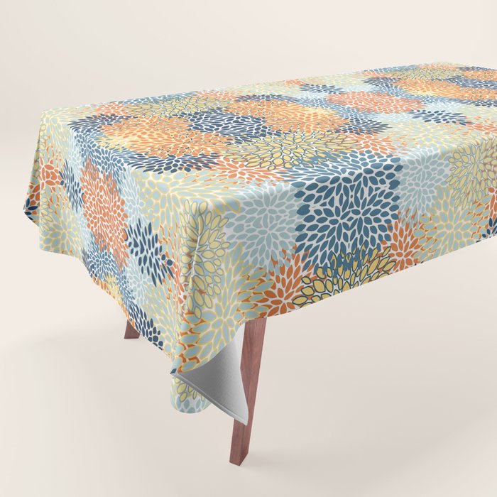 Modern, Floral Prints, Orange, Blue, Yellow Tablecloth Gallery Image 1