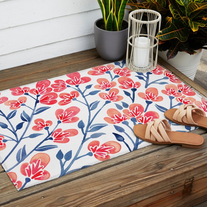 Cherry Blossoms - Melon & Navy Palette Outdoor Rug Gallery Image 2