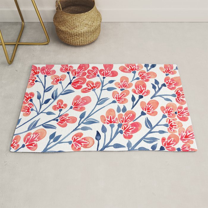 Cherry Blossoms - Melon & Navy Palette Rug Gallery Image 1