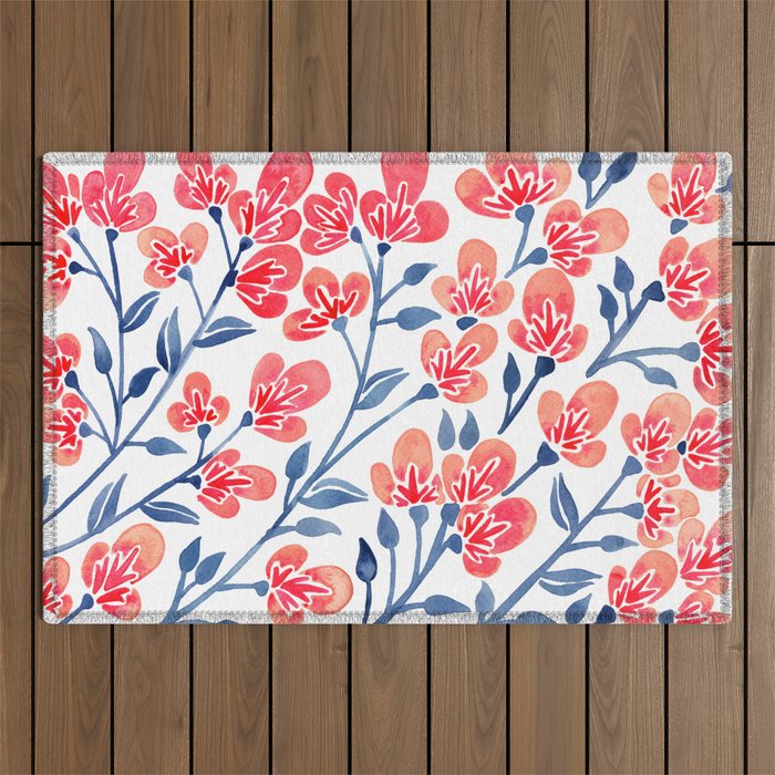 Cherry Blossoms - Melon & Navy Palette Outdoor Rug Gallery Image 1