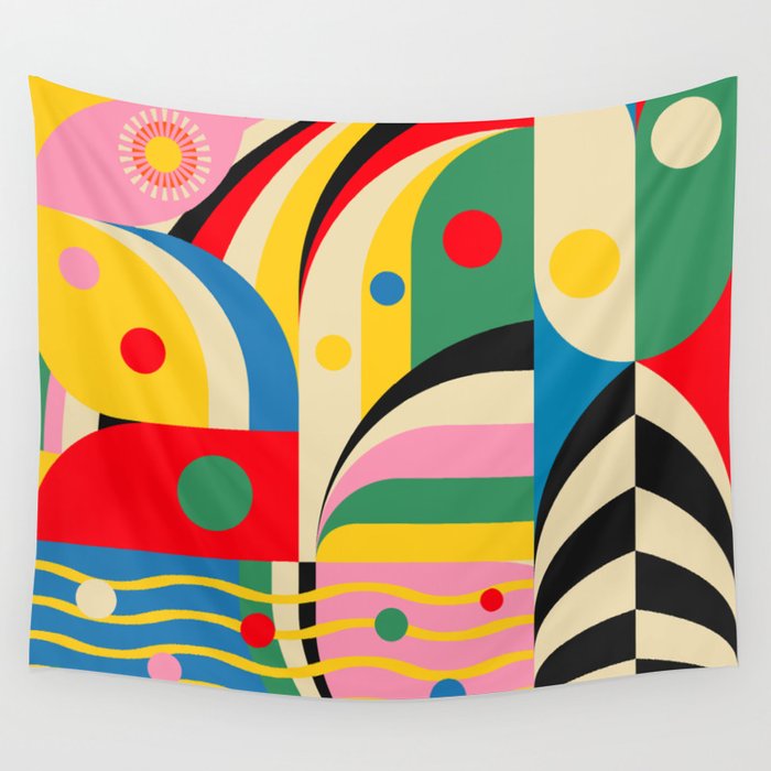 Barcelona Artists Inspired Abstract Geometry  Wall Tapestry Gallery Image 1