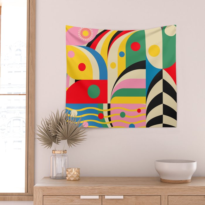Barcelona Artists Inspired Abstract Geometry  Wall Tapestry Gallery Image 2